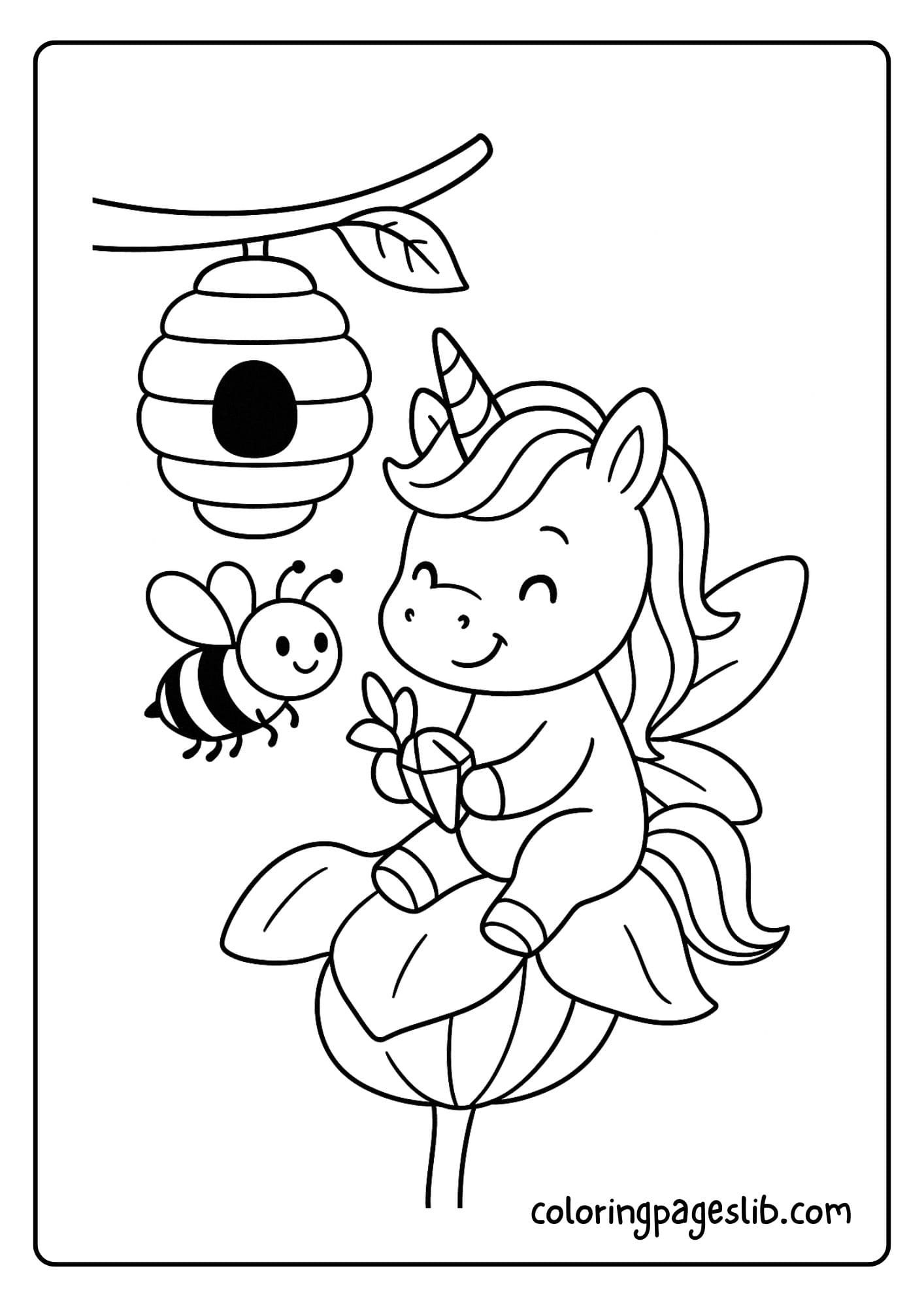 Unicorn fairy helping a bee find its hive
