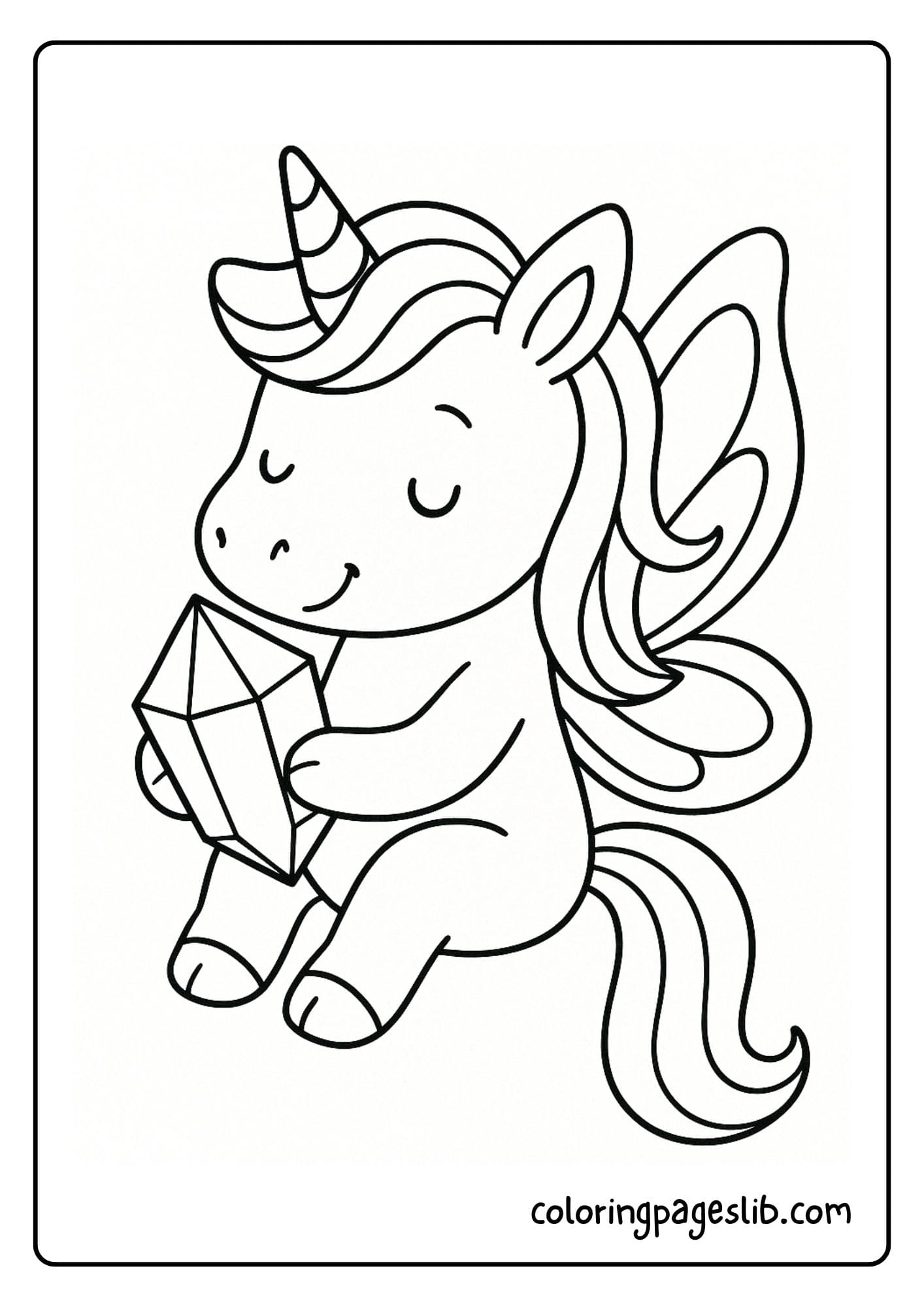 Unicorn fairy holding a glowing crystal in its hooves