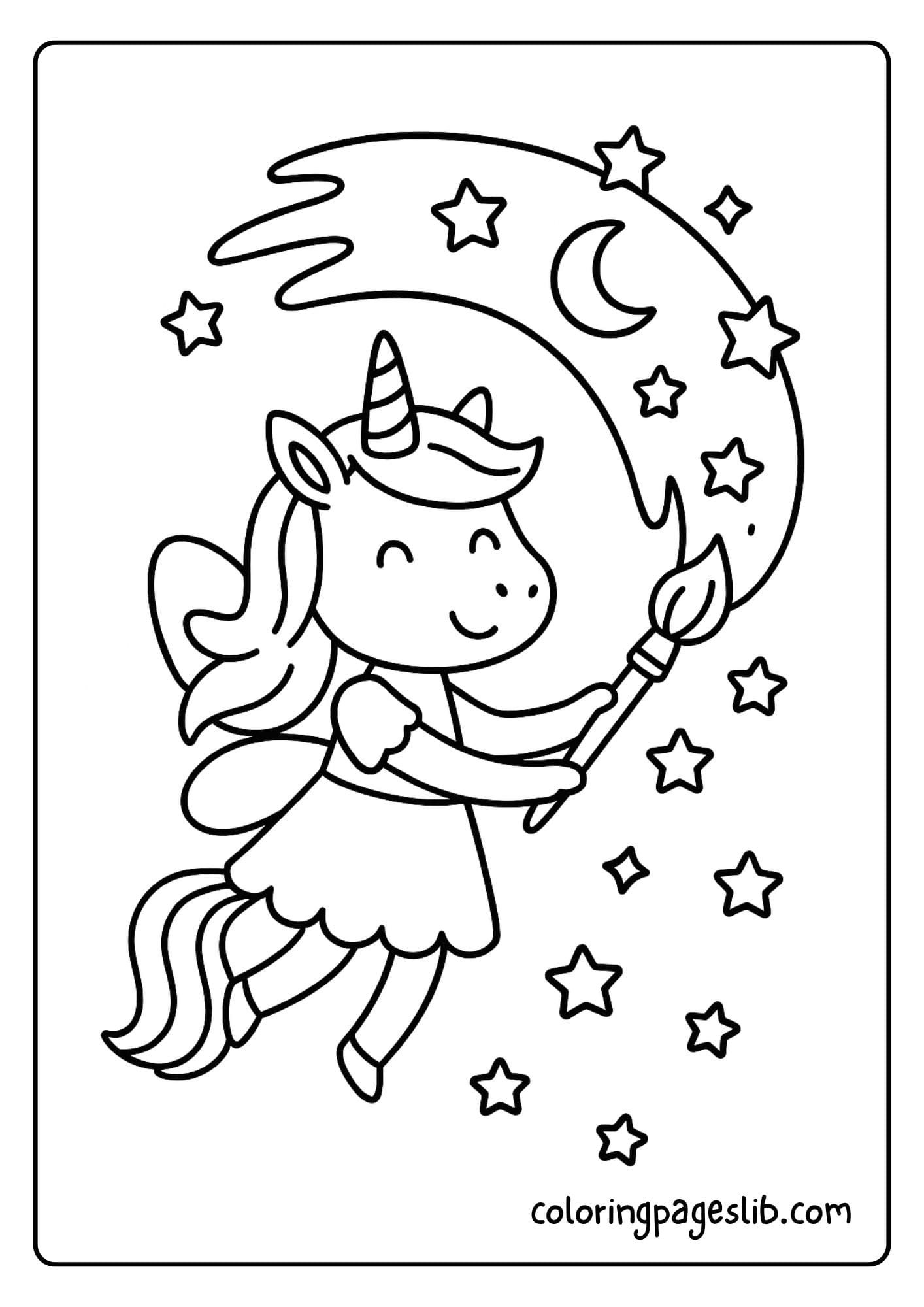 Unicorn fairy painting the sky with a magical brush