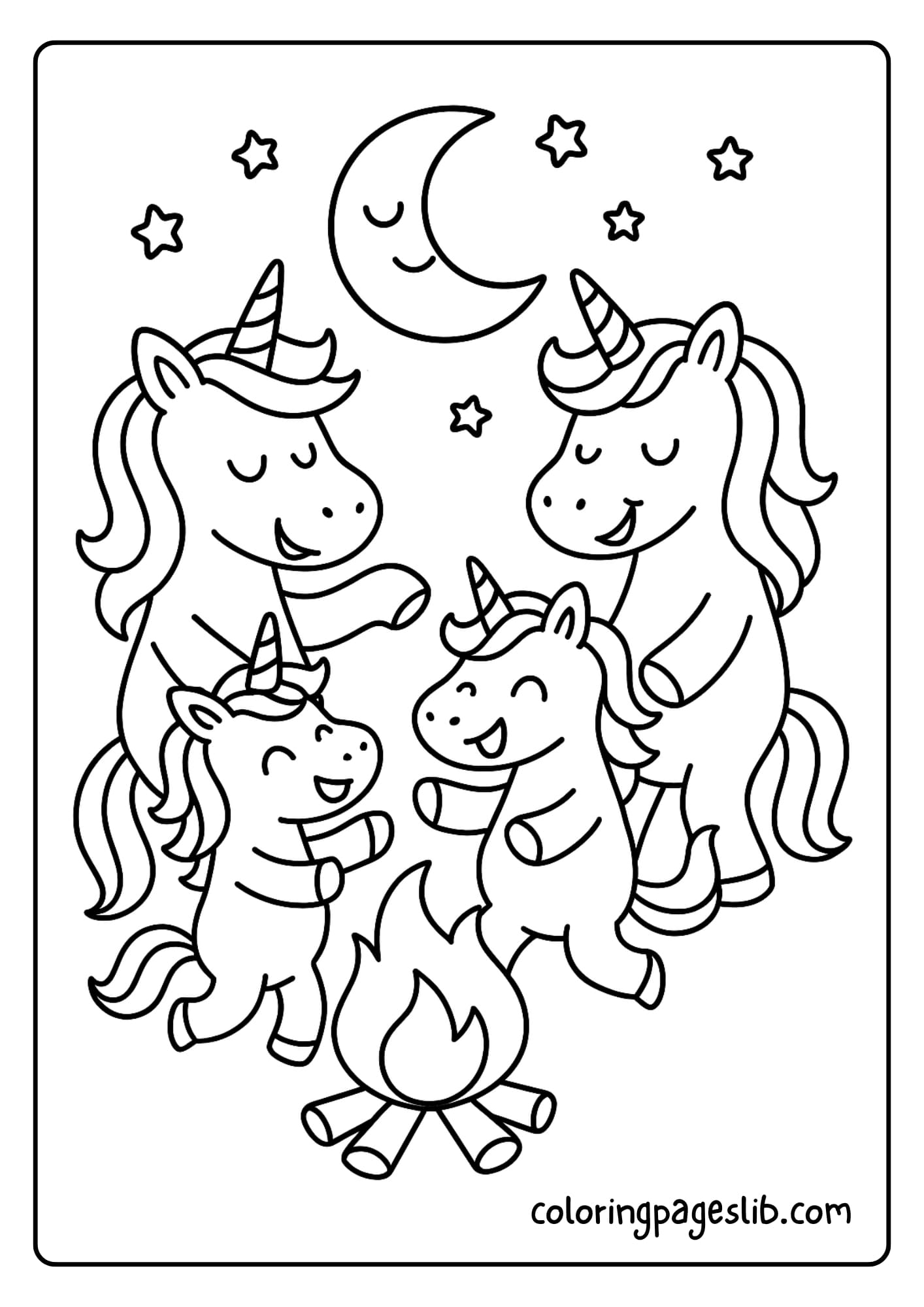 Unicorn family dancing under the moonlight