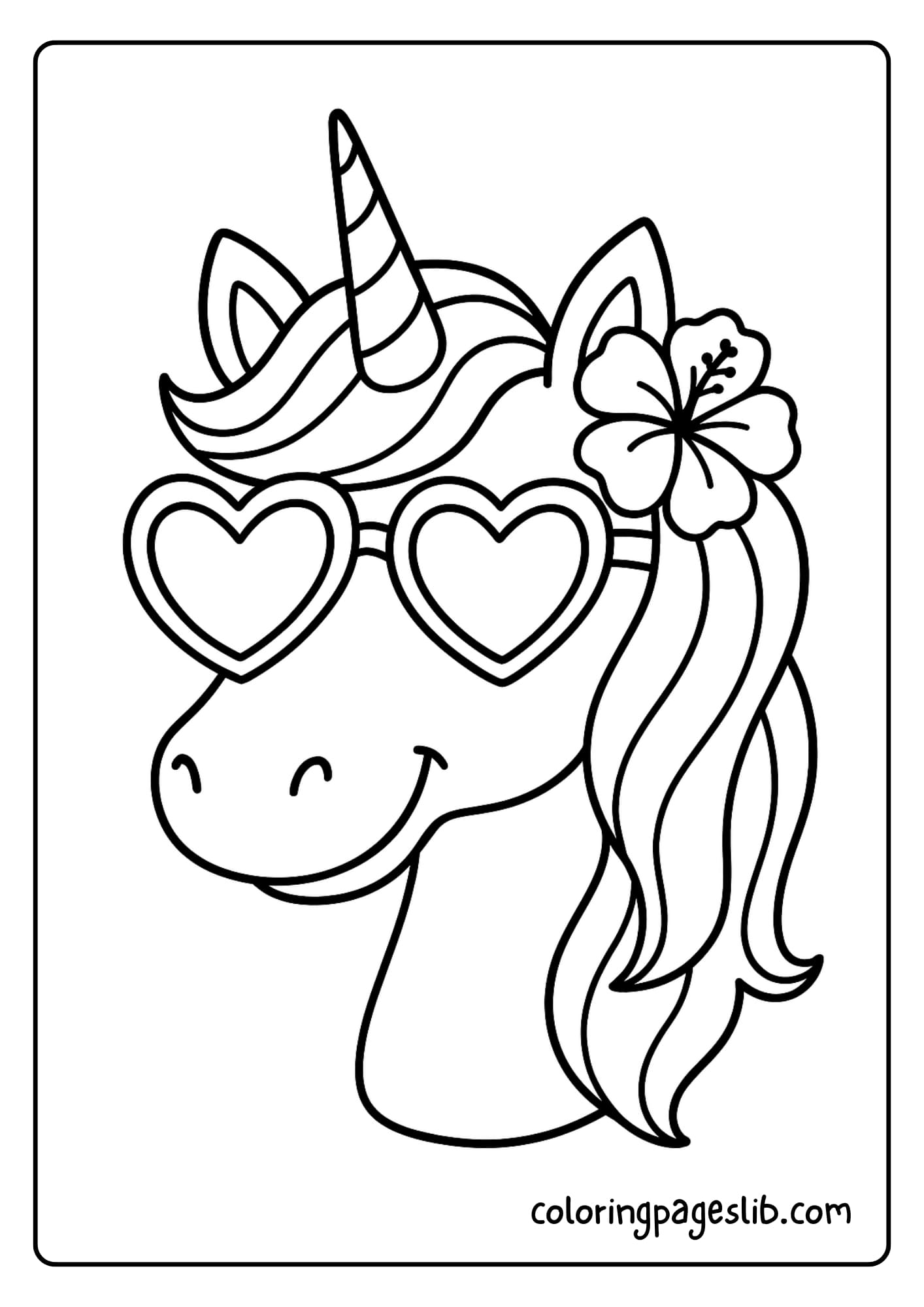 Unicorn head with heart-shaped sunglasses and a summer vibe