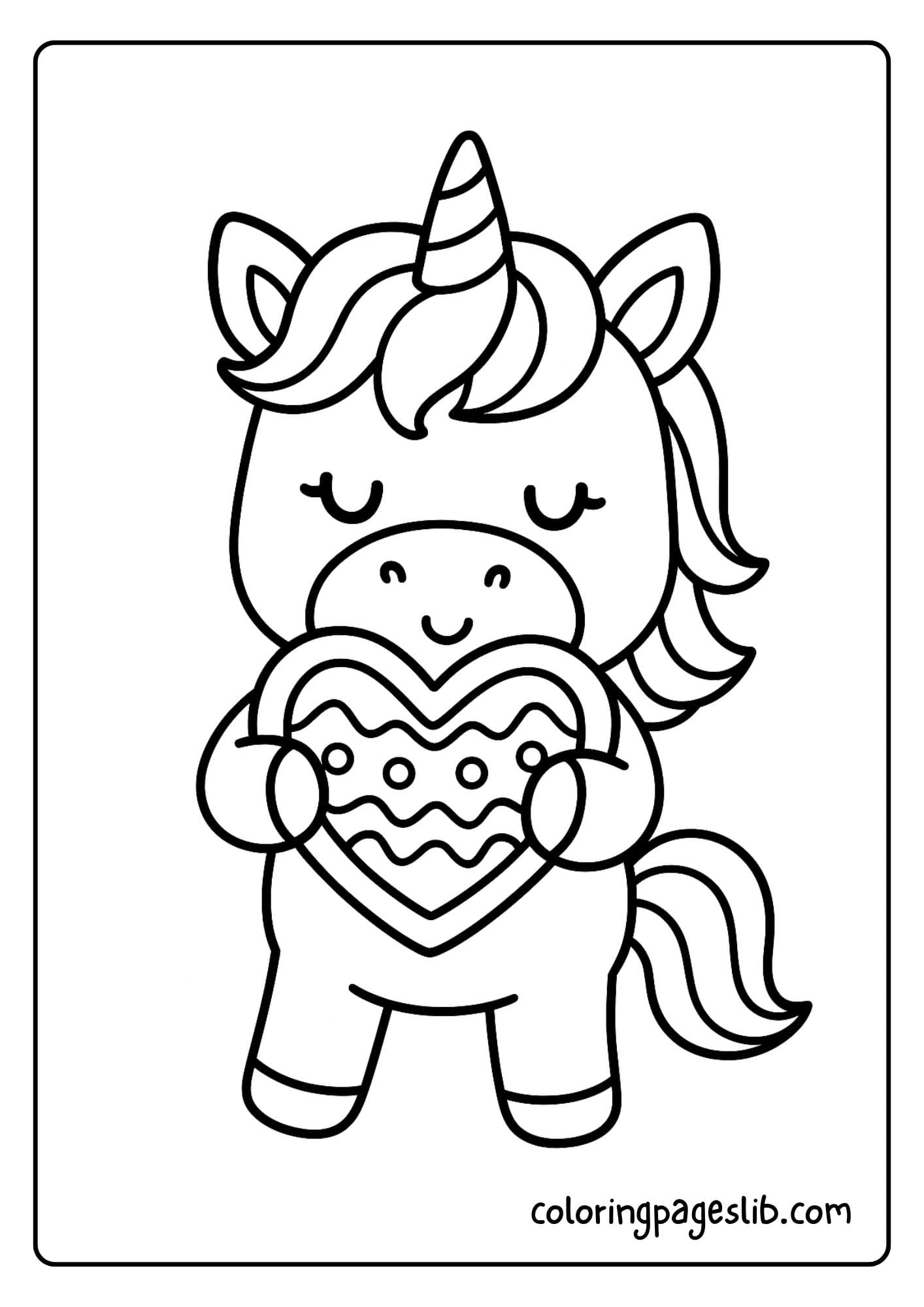 Unicorn holding a heart-shaped Easter cookie