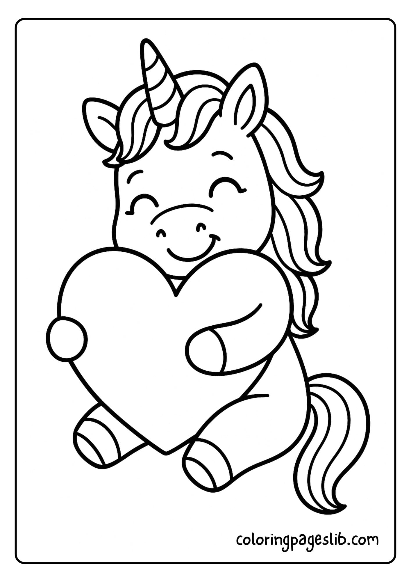 Unicorn hugging a big heart with a smile