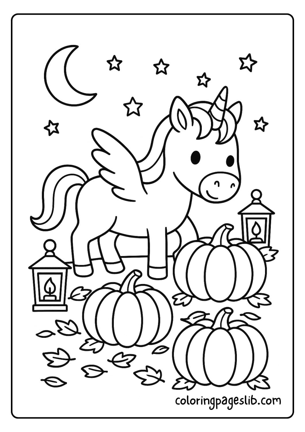 Unicorn in a Pumpkin Patch at Night