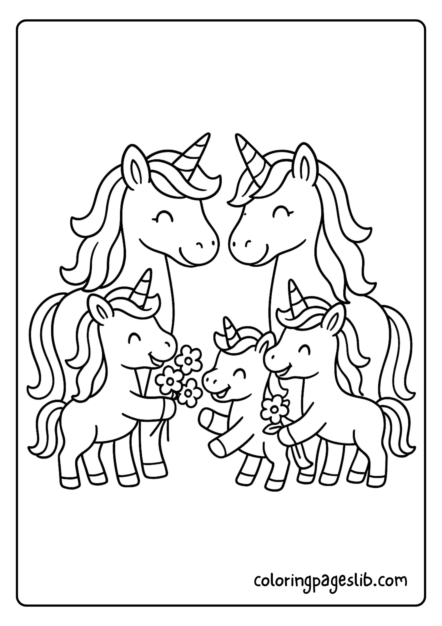 Unicorn kids giving flowers to their parents