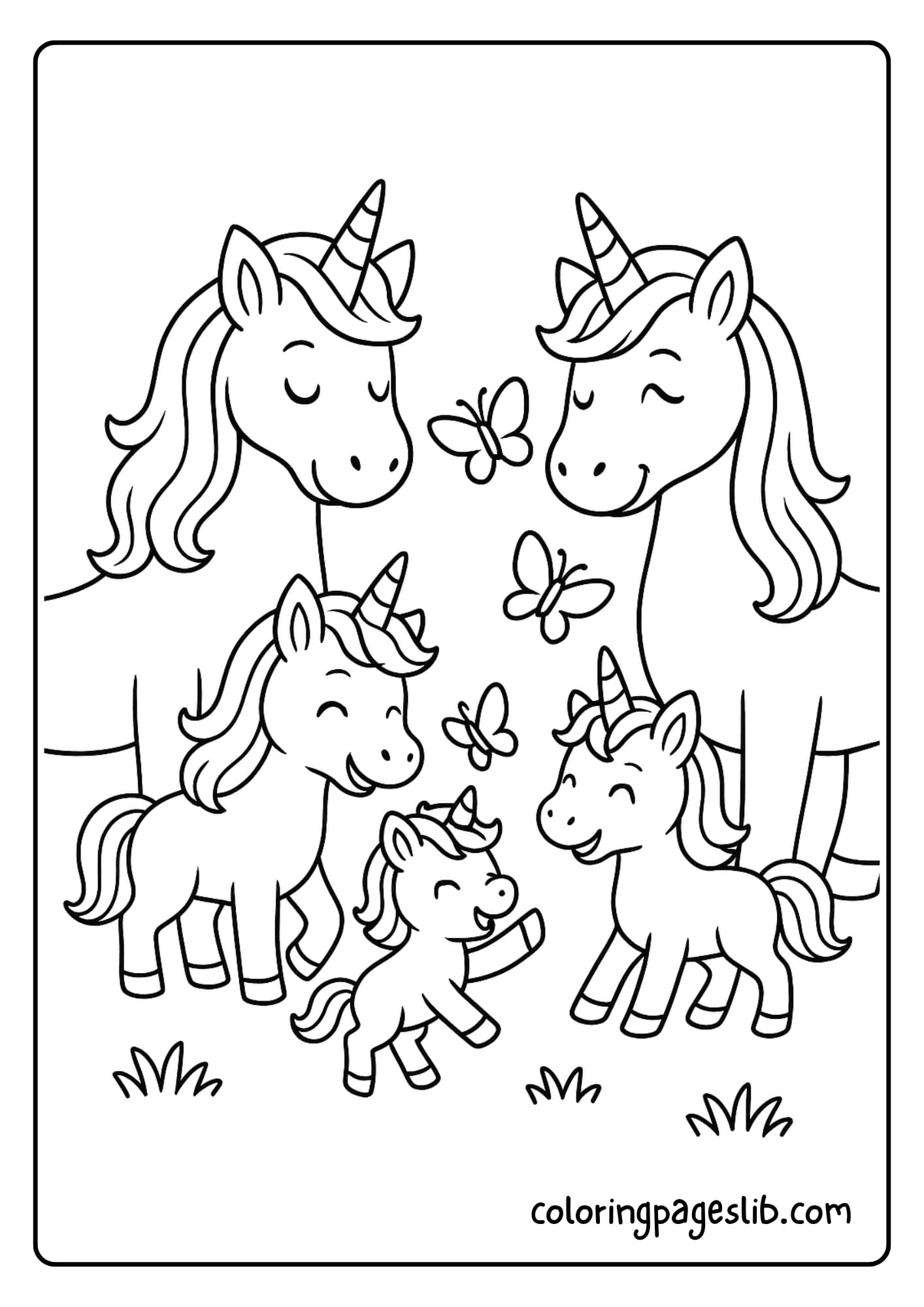 Unicorn parents watching the kids play with butterflies