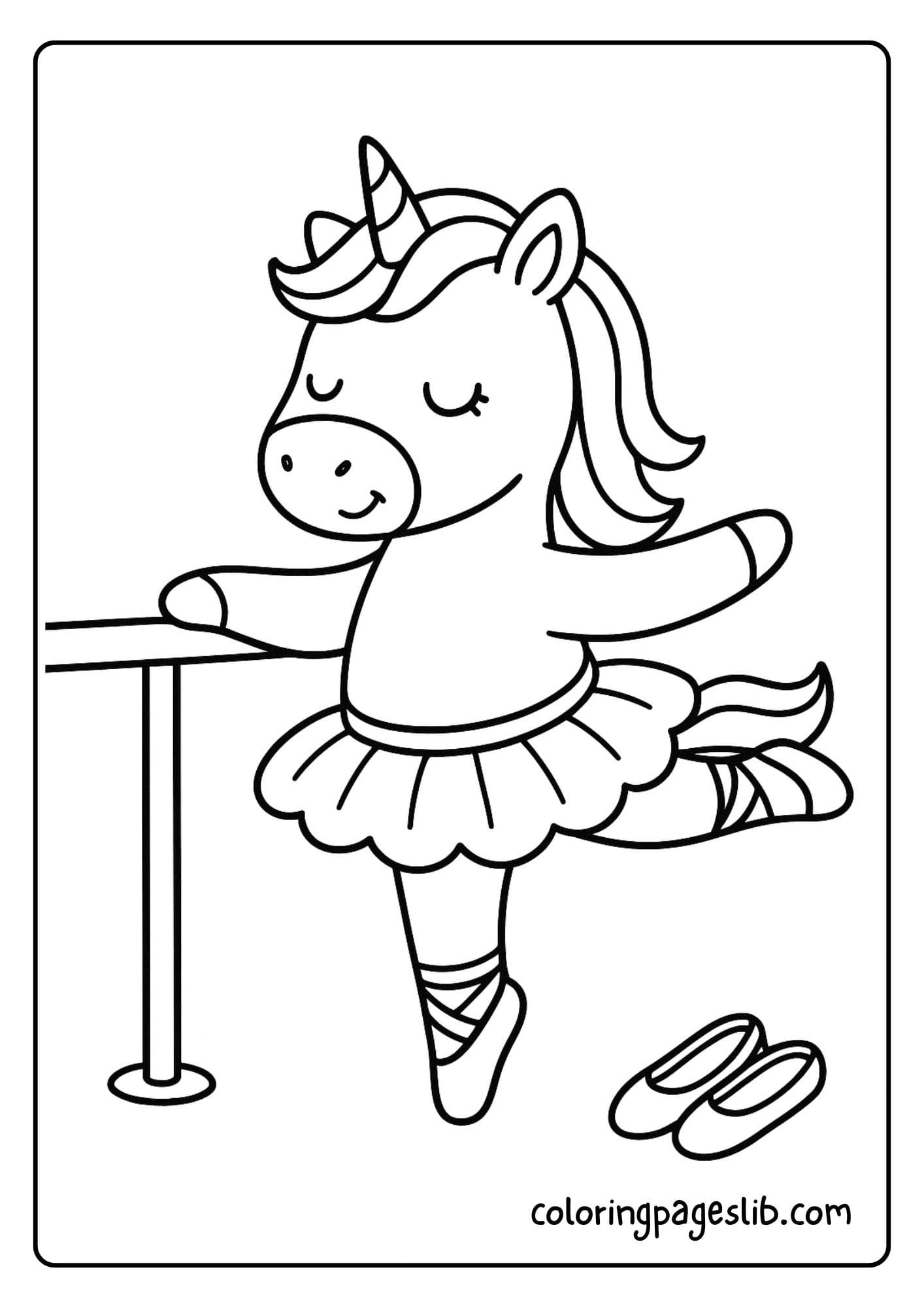 Unicorn practicing at a ballet barre