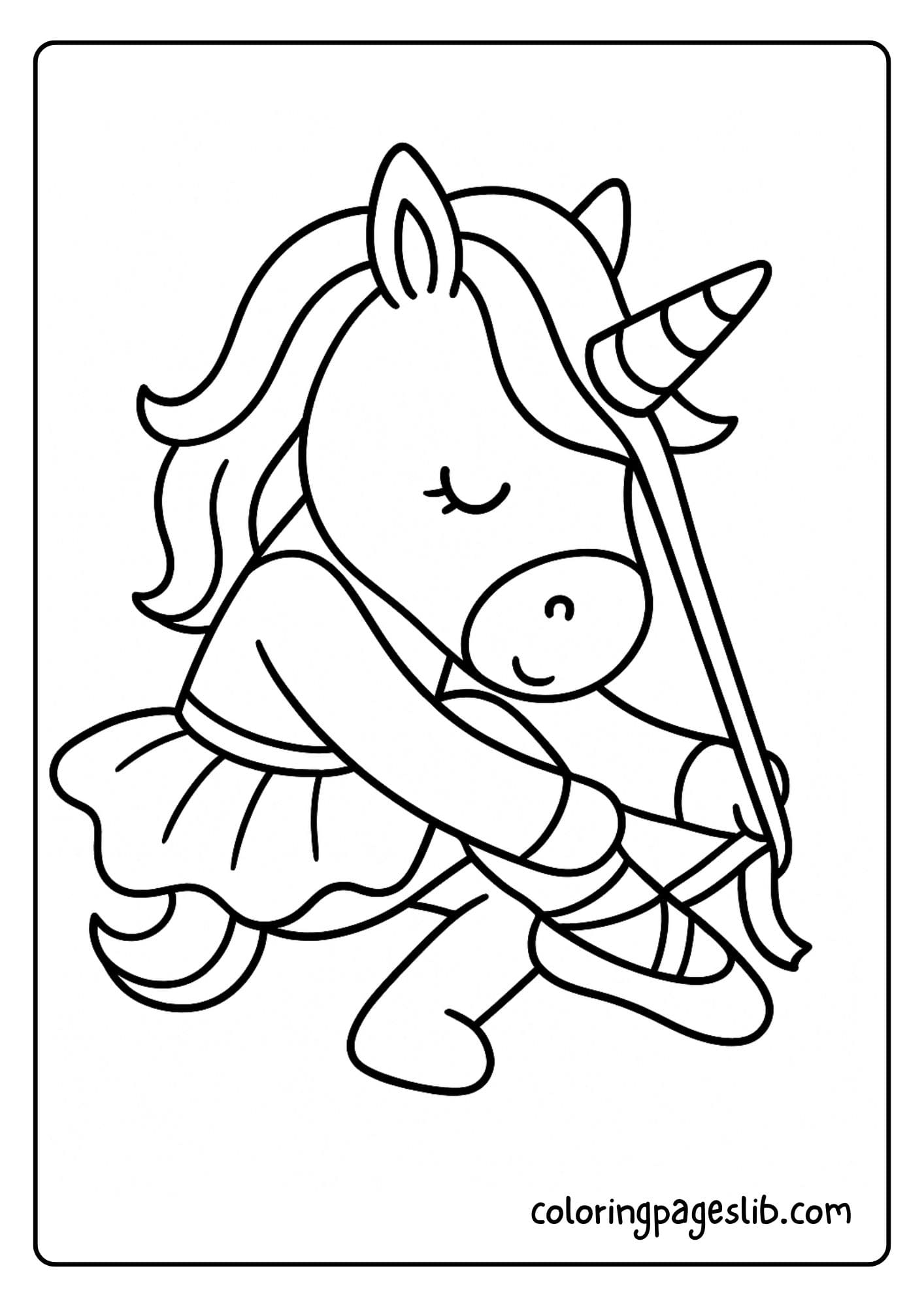 Unicorn tying her ballet shoes with her horn