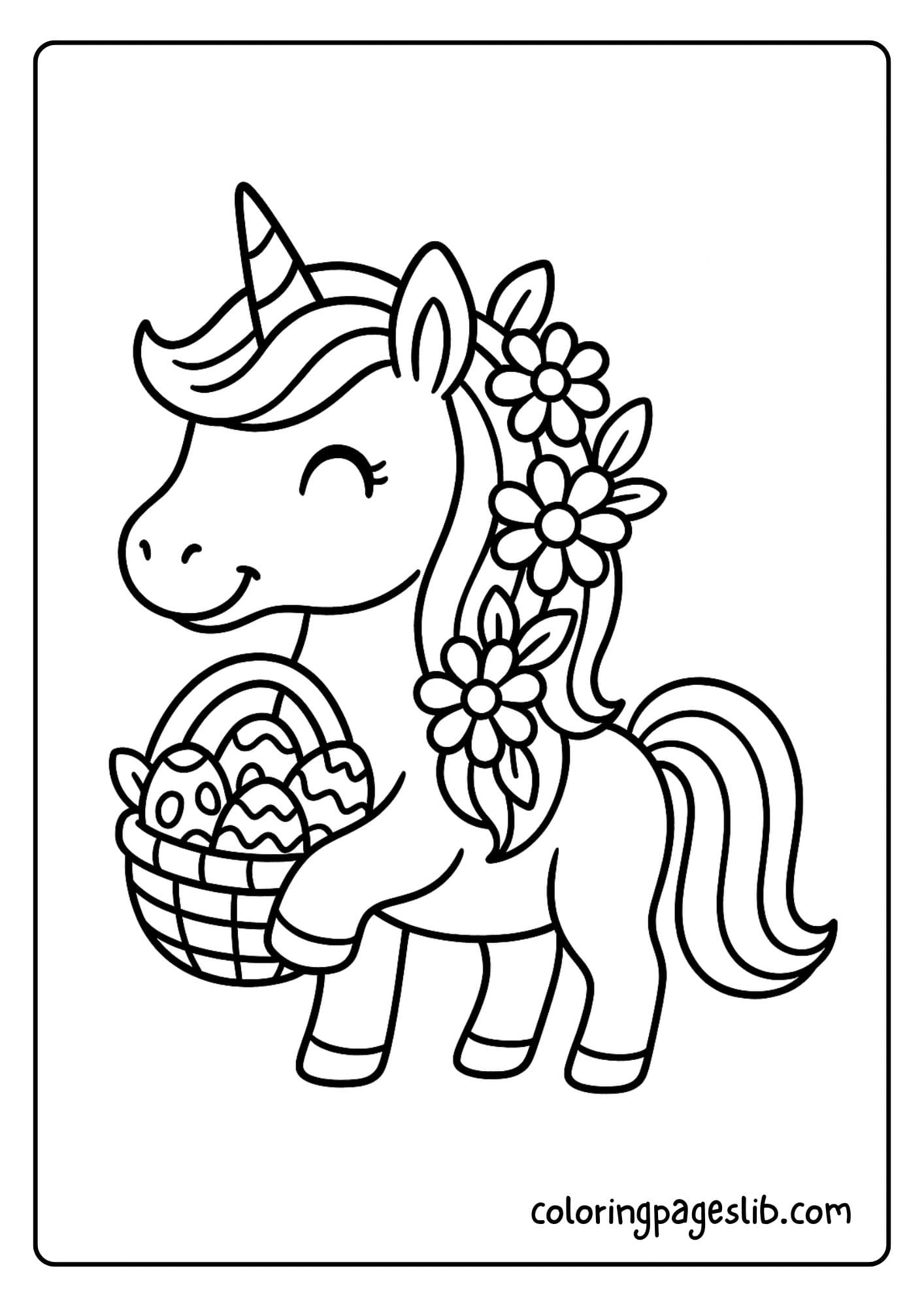 Unicorn with Easter flowers braided into its mane