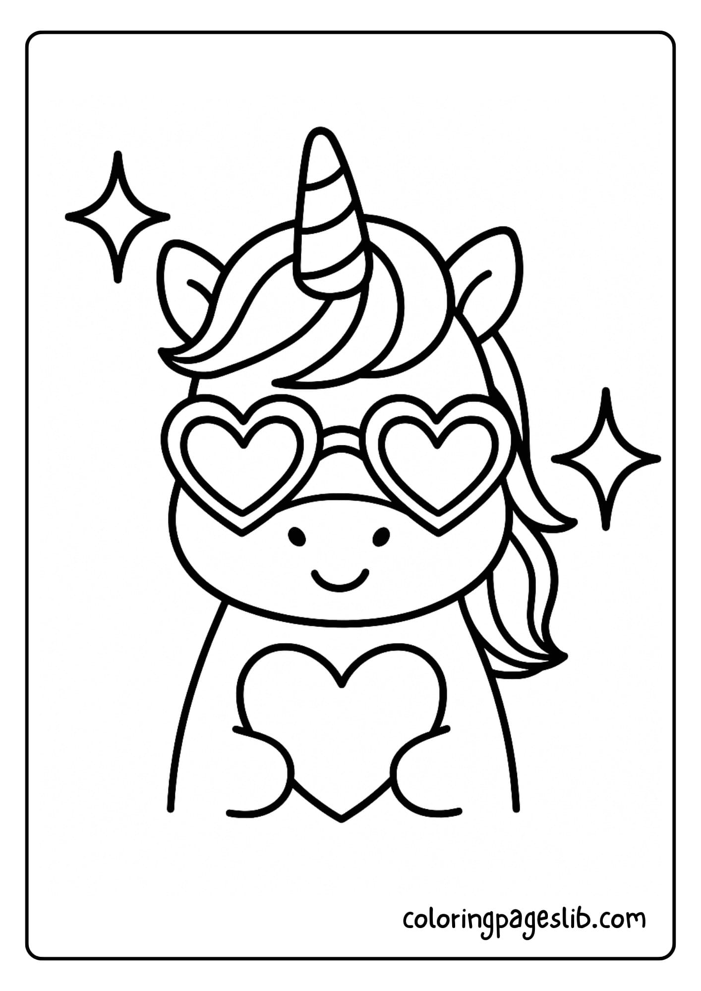 Unicorn with heart-shaped sunglasses and sparkles