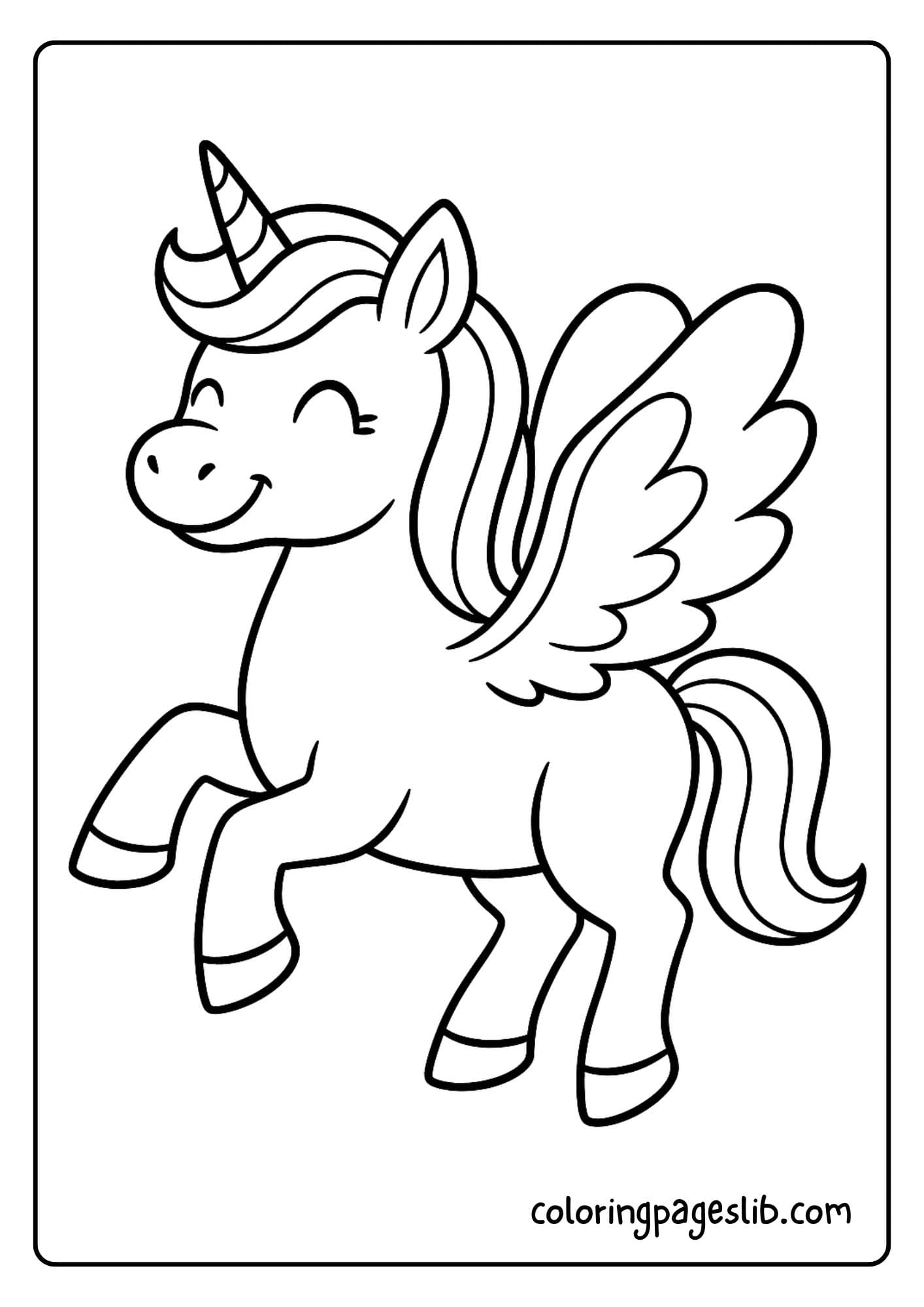 Unicorn with heart-shaped wings and a happy smile