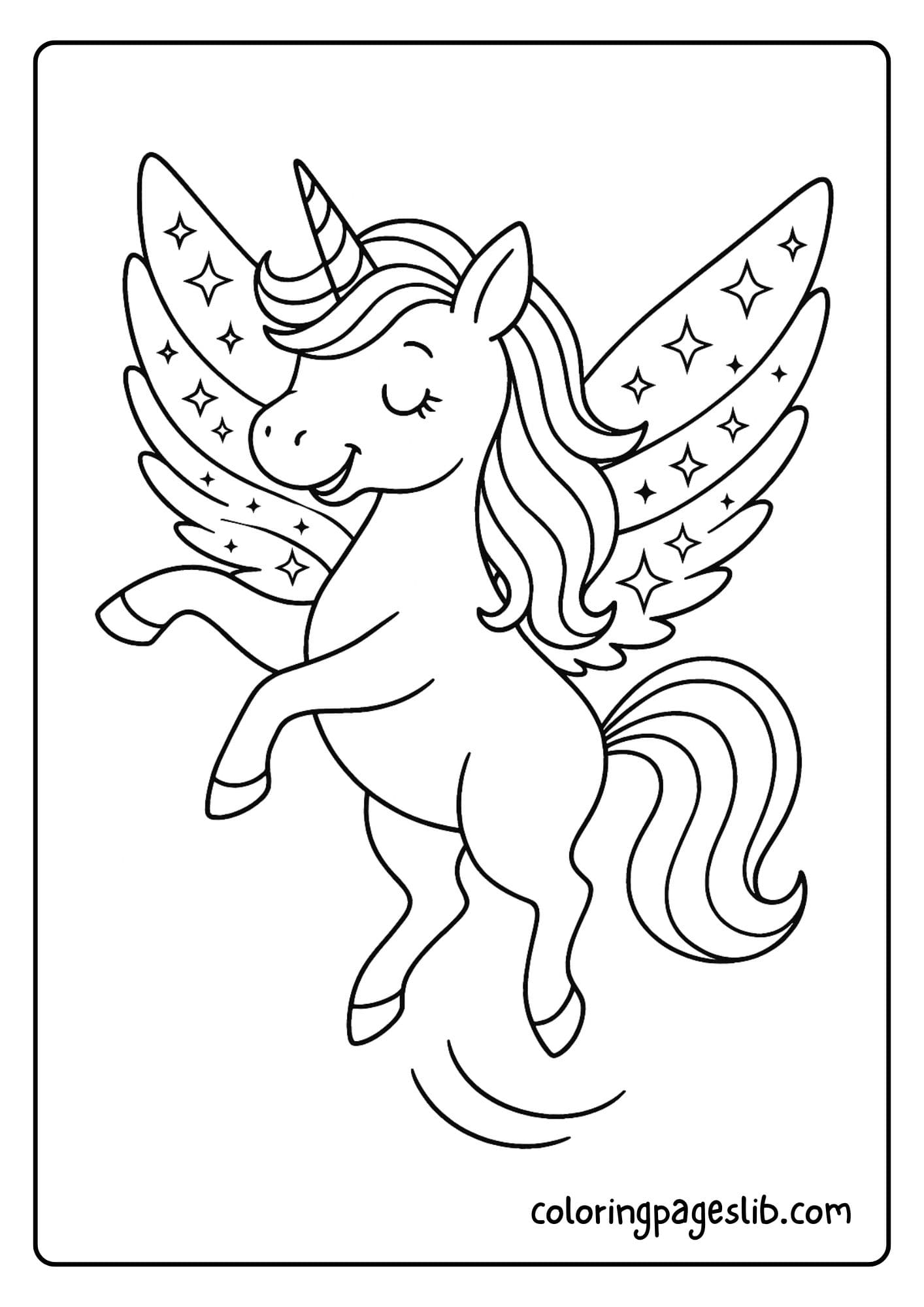 Unicorn with shimmering wings twirling in the air