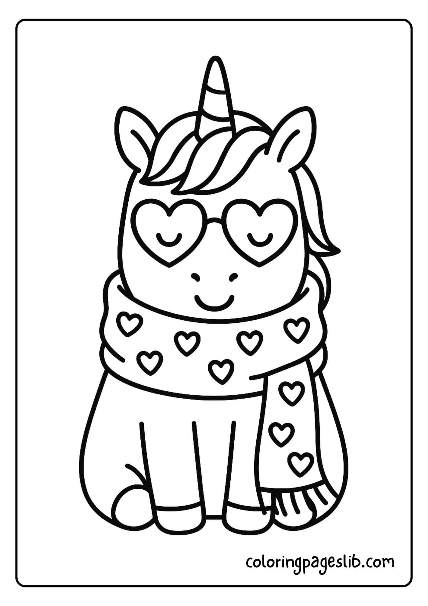 Unicorn wrapped in a scarf with little heart prints