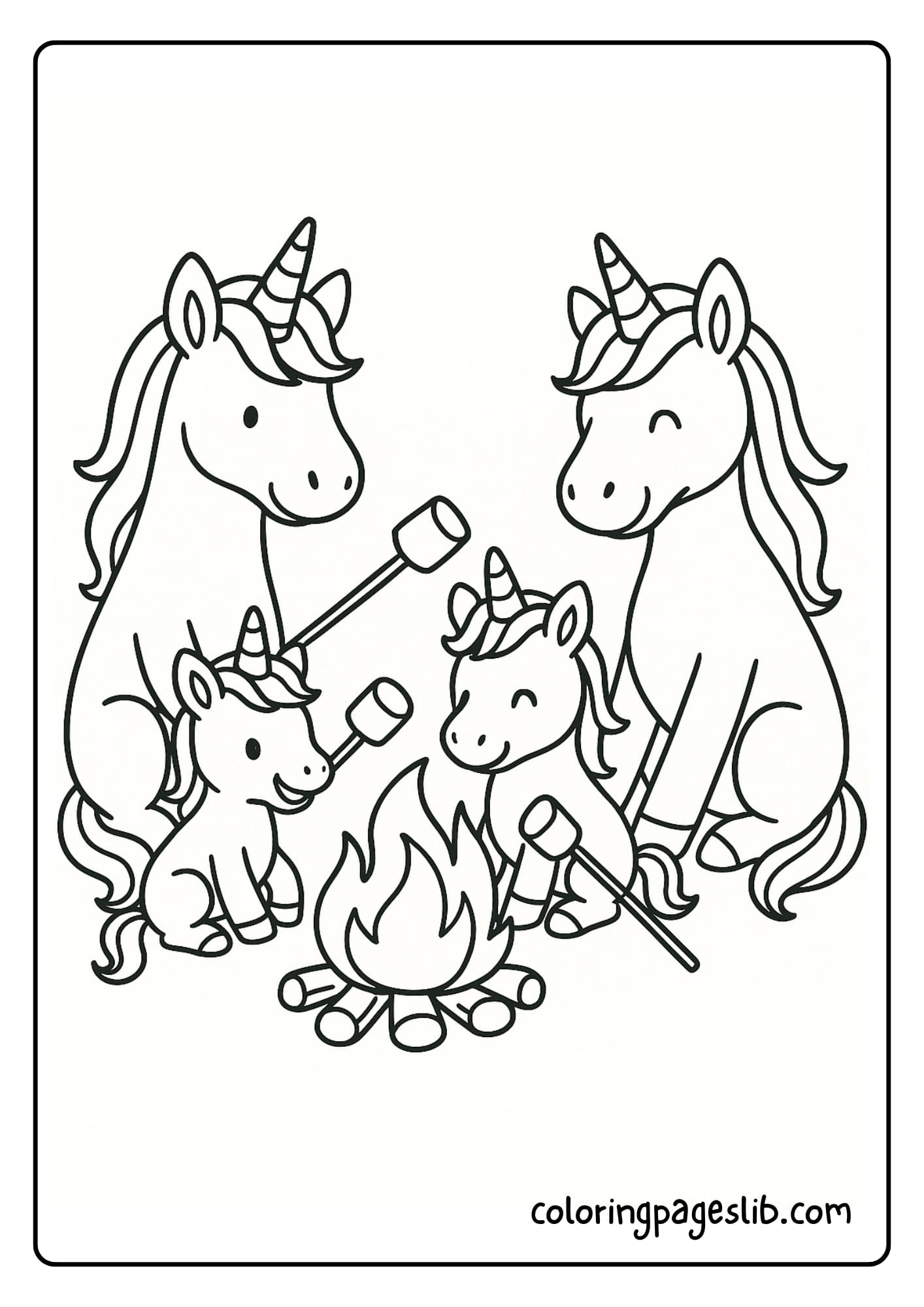 Unicorns roasting marshmallows together