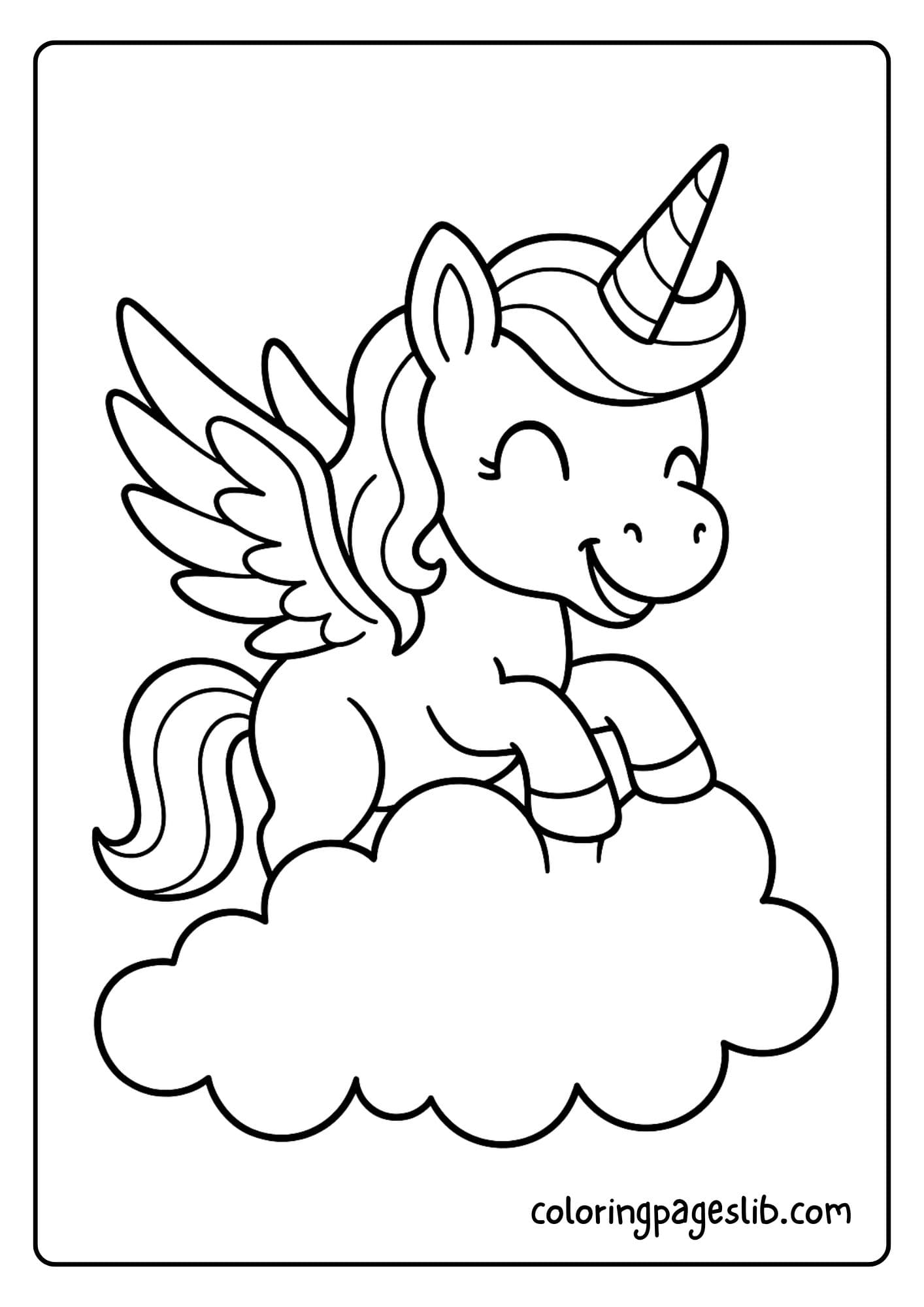 Winged unicorn playing peek-a-boo behind a cloud