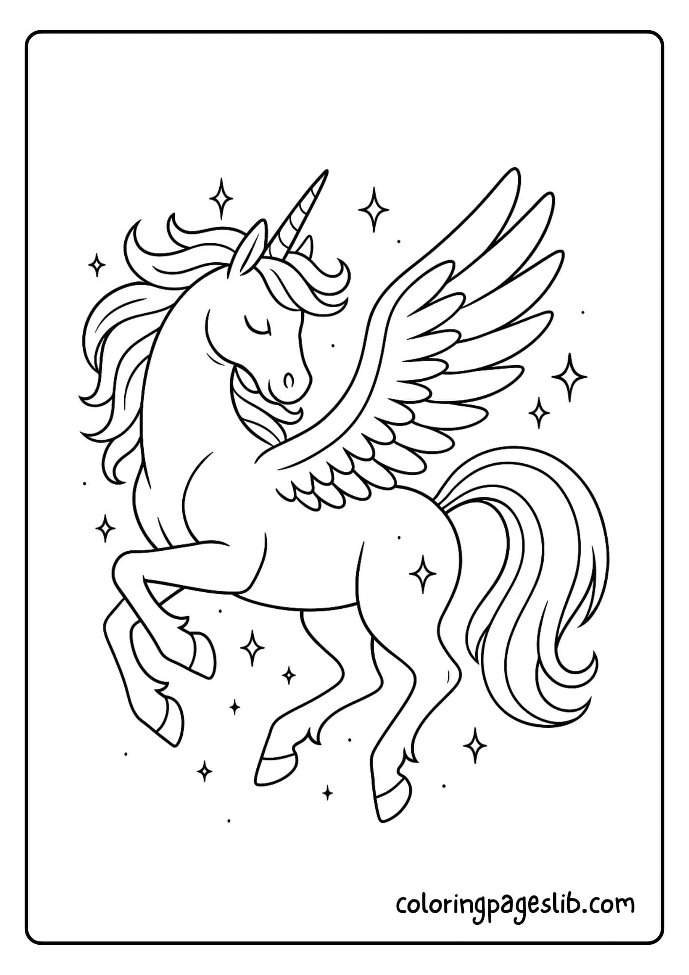Winged unicorn spinning in the air with sparkles