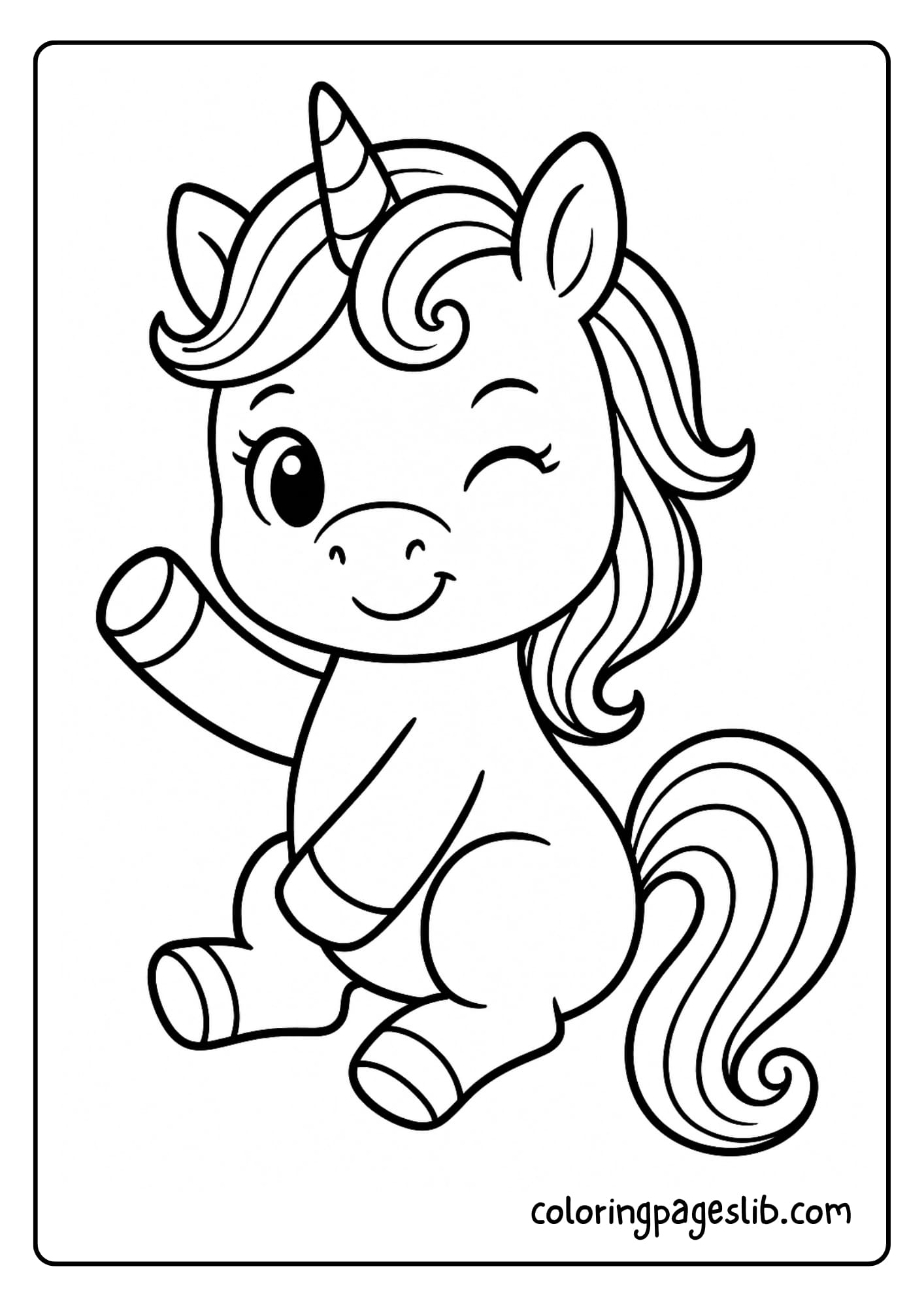 Winking Baby Unicorn Coloring Pages for Kids