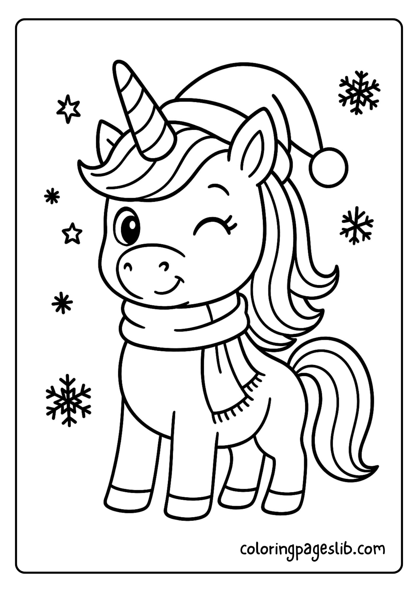 Winking Unicorn with Candy Cane Horn – Unicorn Christmas Coloring Pages