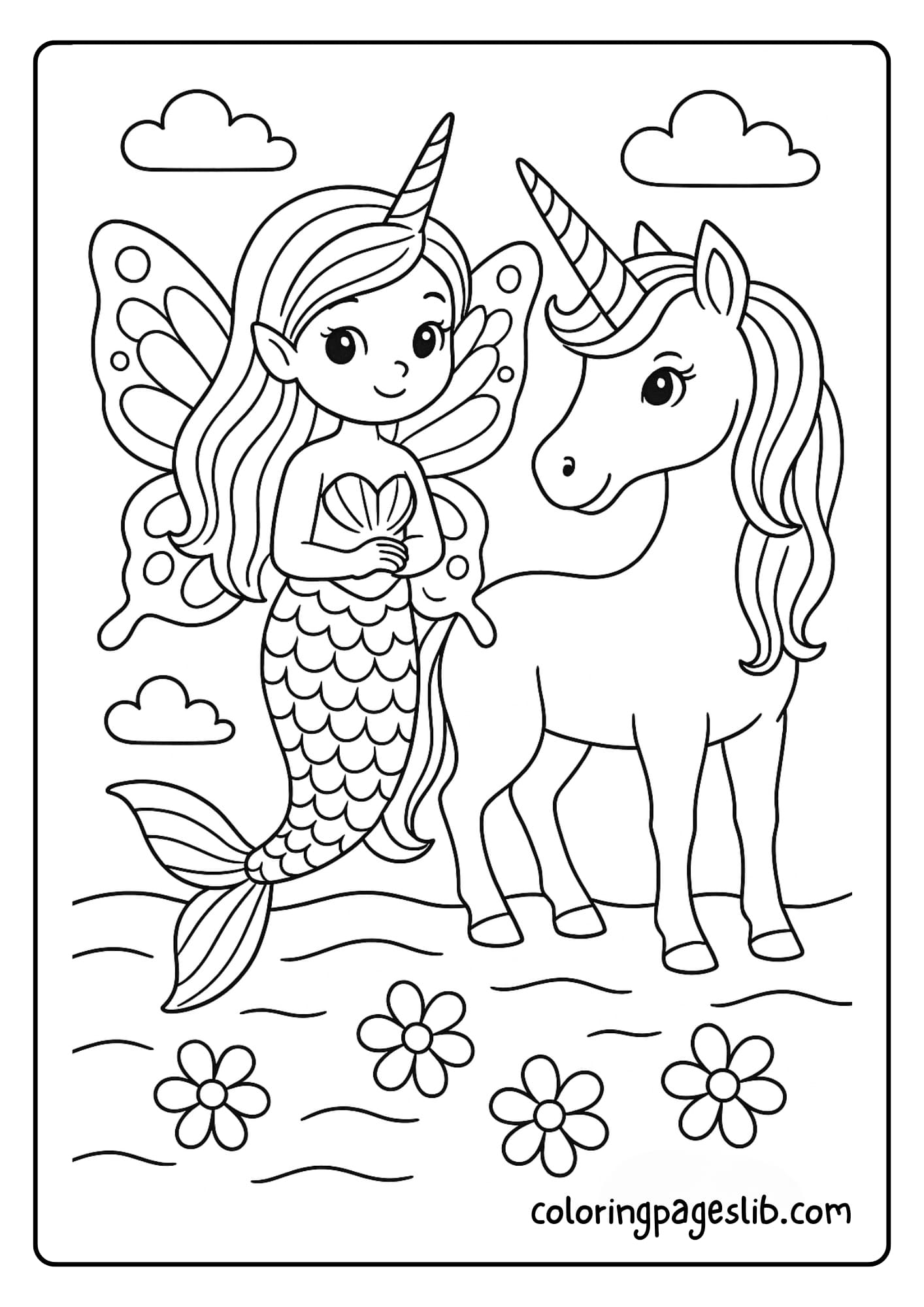 mermaid fairy and unicorn coloring pages