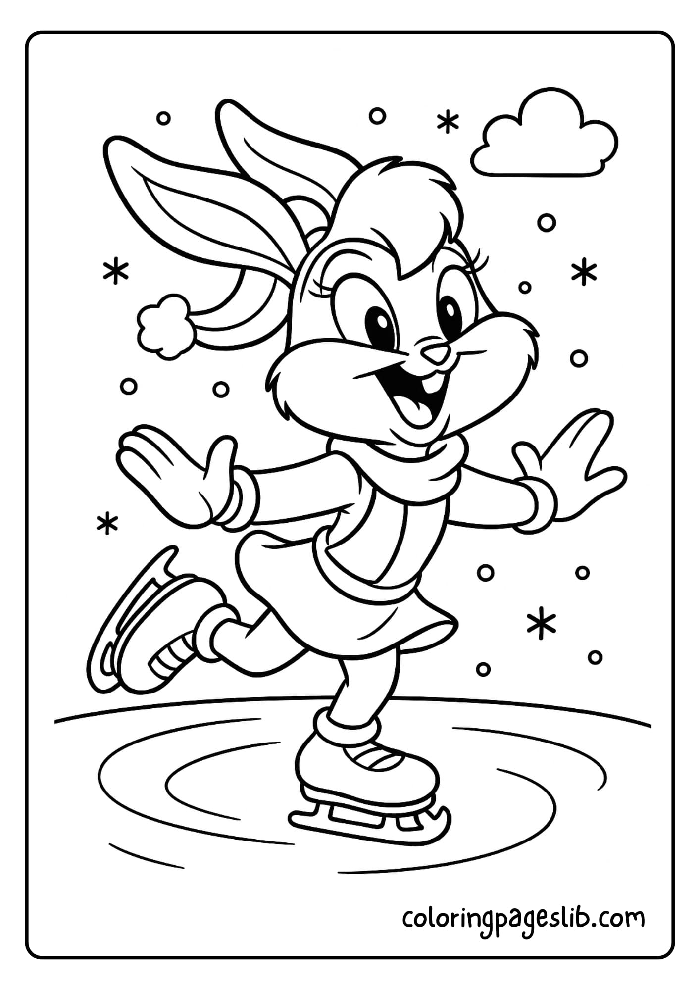 ola Bunny ice skating with a big joyful smile