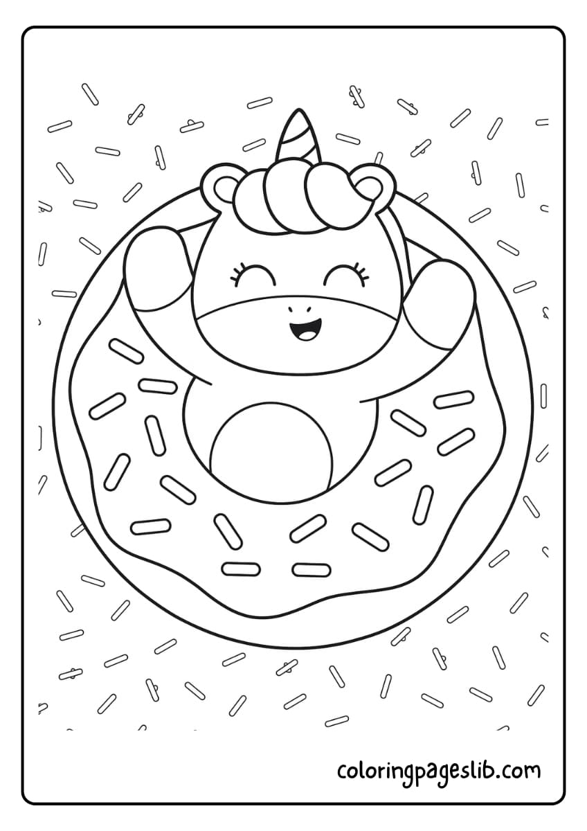 unicorn donut coloring page