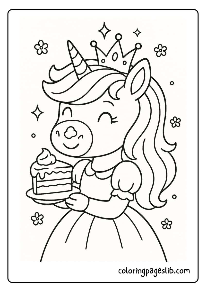 Cake Celebration Princess – Unicorn Princess Coloring Pages