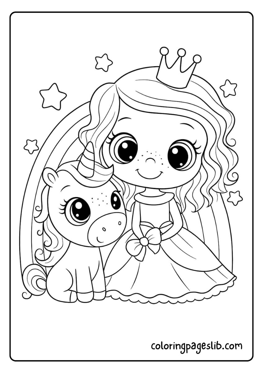 unicorn princess coloring page