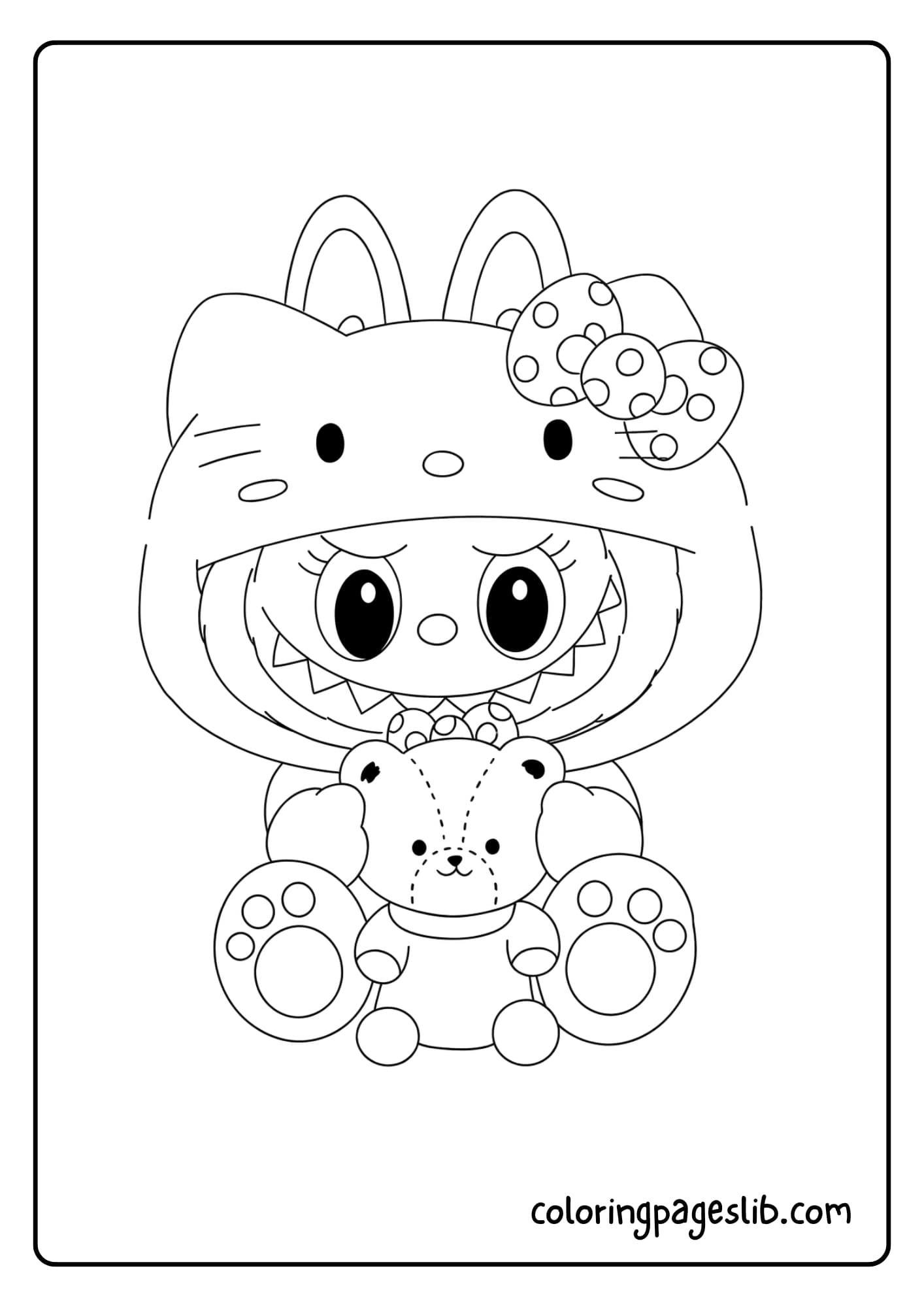 Labubu at a carnival holding cotton candy and wearing a party hat